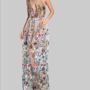 Embroidered Mesh Bodysuit Dress